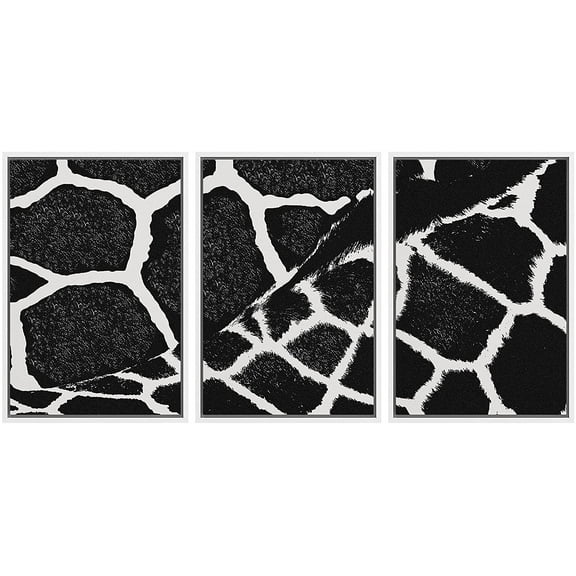 IDEA4WALL Framed Canvas Wall Art Giraffe Animals Patterns Digital Art Minimalism Modern Closeup Fun Black and White for Living Room, Bedroom, Office