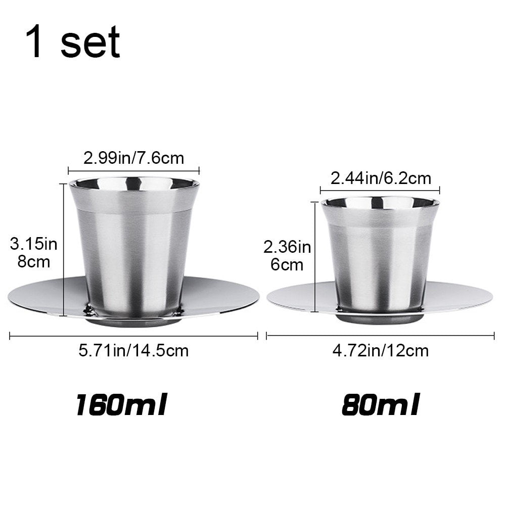 Yvsxxv 160ml Double Wall Stainless Steel Espresso Cup With Saucer Home Use 1Set