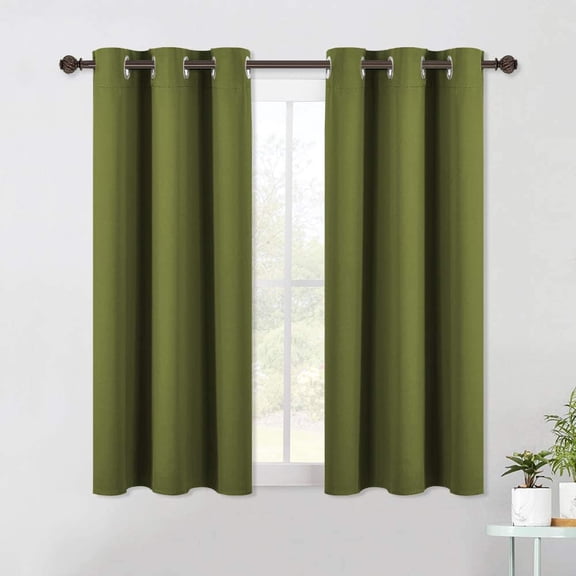 FYSGDF-Blackout Curtains & Drapes for Bedroom, Olive Green, W34 x L48, Set of 2, Triple Weave Grommet Top Thermal Insulated Light Blocking Panels for Bathroom/Living Room