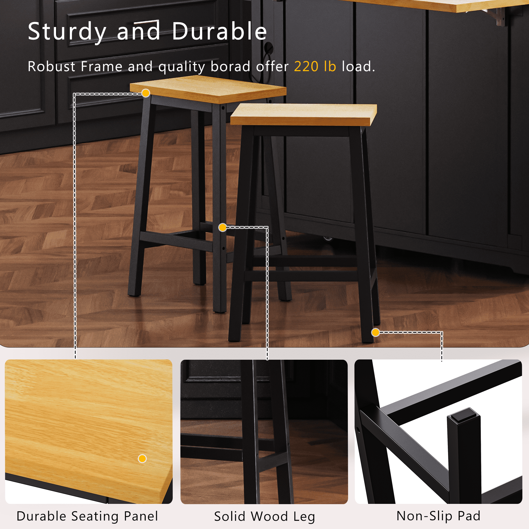 Euroco 53" Kitchen Island Cart with Power Outlet and 2 Stools, Rolling Storage Cart on Wheels with Drop Leaf, Door Internal Storage Rack  & 3 Drawers