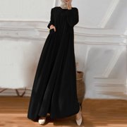 ZANZEA Women Buttons Full Sleeve Solid Color A-Line Sundress Muslim Abaya Casual Kaftan Swing Long Dress