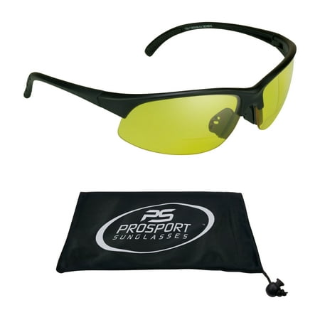proSPORT Bifocal Reader Sunglasses Half Rim Sport Style with Yellow Lens for Night Driving or