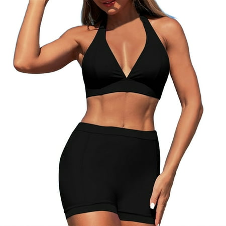 Divhosrg High Waisted Bikini Sets for Women  Bikini Sets for Women Full Coverage  Womens Bathing Suits with Shorts  Women s Swimwear with Built In Bra  Black Swimsuits for Women 2024 XL