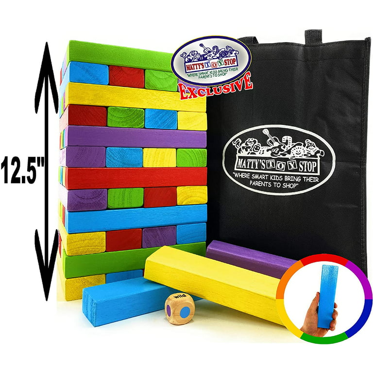 Matty's Mix-Up 60pc Large Colorful Wooden Tumble Tower Deluxe Stacking Game with