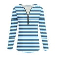 thumbnail image 4 of Olyvenn Women Plus Size Striped Tops 3/4 Sleeve Dressy Casual Fall Outfits Half Zip V Neck Work Blouses Trendy Casual Tops Sky Blue XL, 4 of 5