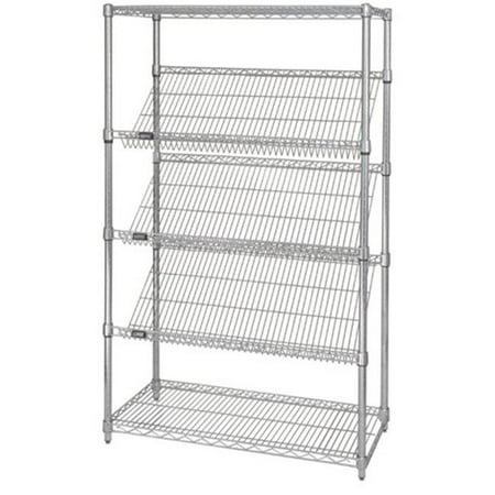 Stationary Chrome Wire Shelving Slanted Shelf Unit, 24 x 36 in.