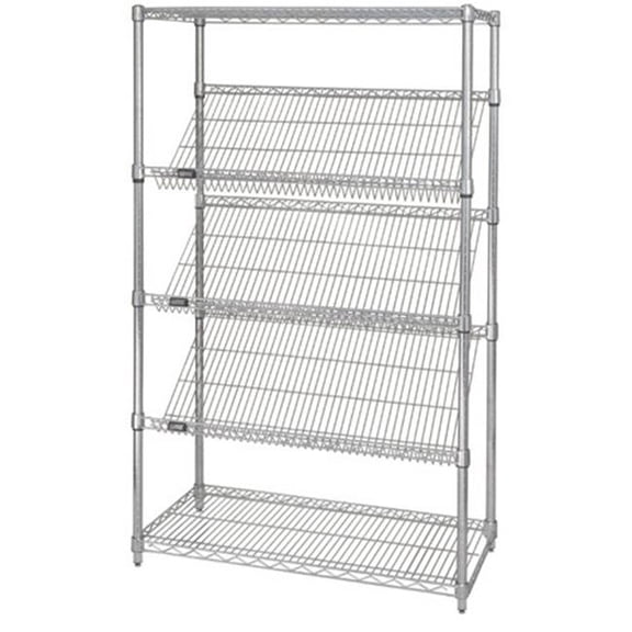 Quantum Storage 2436SL6C Stationary Chrome Wire Shelving Slanted Shelf Unit, 24 x 36 in.