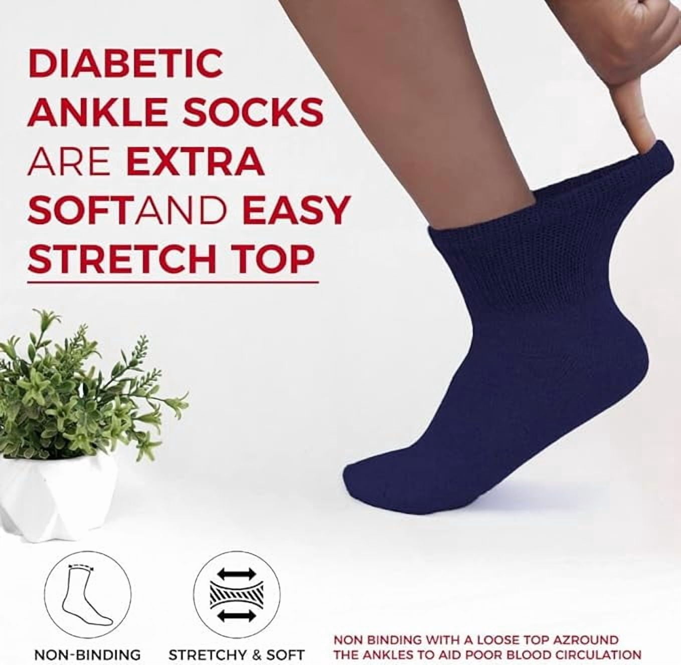 Diamond Star Diabetic Ankle Socks - Non Binding Quarter Socks for Men & Women, Cushion Circulatory Socks (Navy - 3 Pairs, Socks Size 9-11, Fit Women's Shoe Size 5-10)