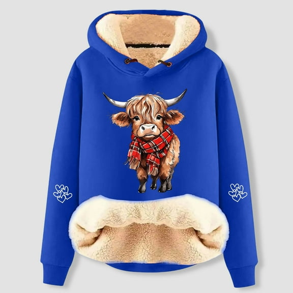 Highland Cow Hoodie Women Cute Graphic Print Sweatshirt (Blue XXXL)