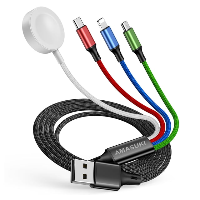 Cable de carga 4 en 1 para iWatch y iPhone Amasuki 125 cm de nailon
