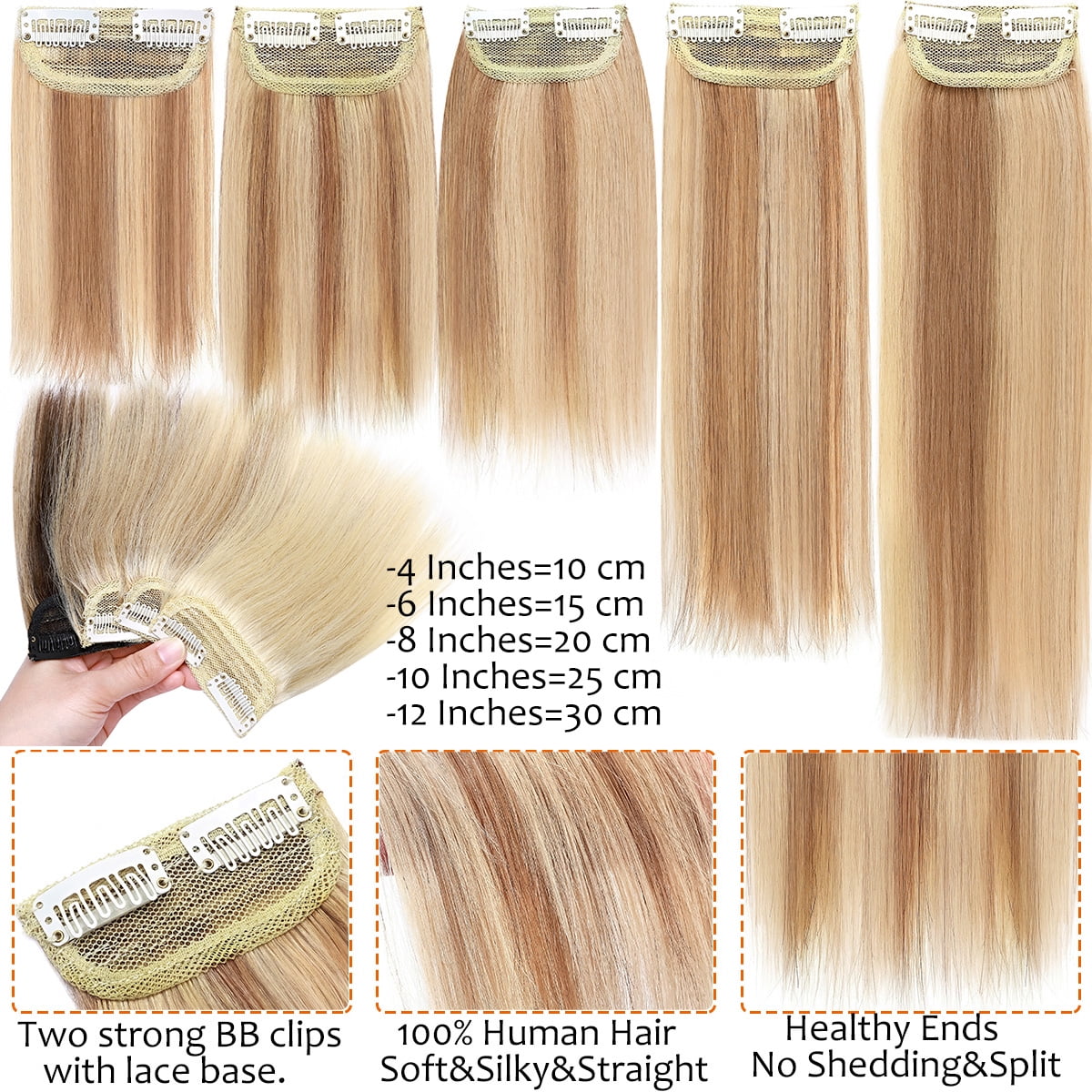 SEGO Thick Clip in Mini Human Hair Extensions for Women Adding Hair Volume Seamless Short Straight Clip in Human Hair Pad Hairpieces Topper for Thinning Hair