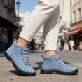 thumbnail image 4 of Domuza Hand Stitched Leather Men's Chukka Ankle Boots, Classic Lace-Up Mid Top Casual Shoes, Built-In Arch Support Wide Toe Design, Waterproof Non-Slip Durable Sneakers Light Blue 6.5 (EU-38), 4 of 5