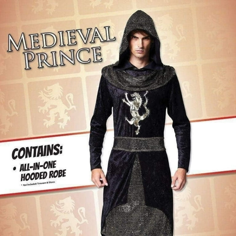 Mens Medieval Prince Hooded Robe Adult Costume Male Mens Medieval Prince Hooded Robe Adult Costume Male