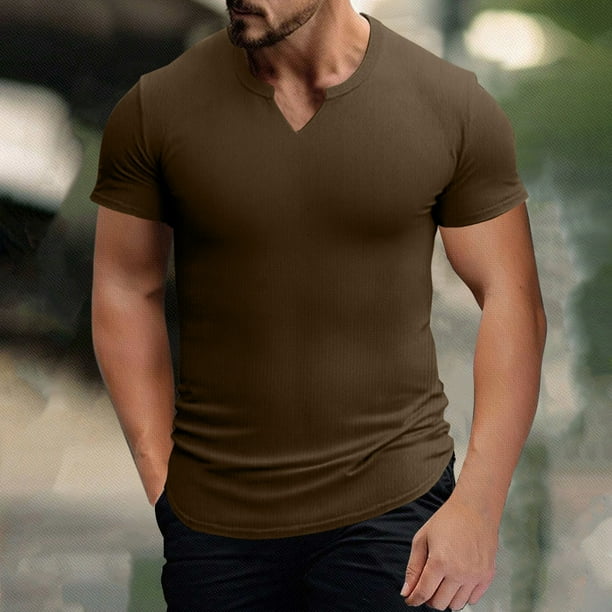 pstuiky camisetas de hombre, Camiseta elástica deportiva de verano para hombre, camisa de tendencia, informal, de manga corta, con cuello en V ropa de hombre s