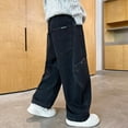 thumbnail image 5 of TOWED22 Boys Baggy Jeans Straight Wide Leg Cargo Jeans Casual Elastic Waist Loose Fit Denim Pants Y2K Streetwear with Pockets(Black,4- Y), 5 of 7