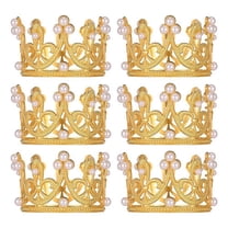 6Pcs Gold Mini Crown Cake Topper Small Crystal Pearl Cupcake Toppers Cupcakes for Wedding Birthday
