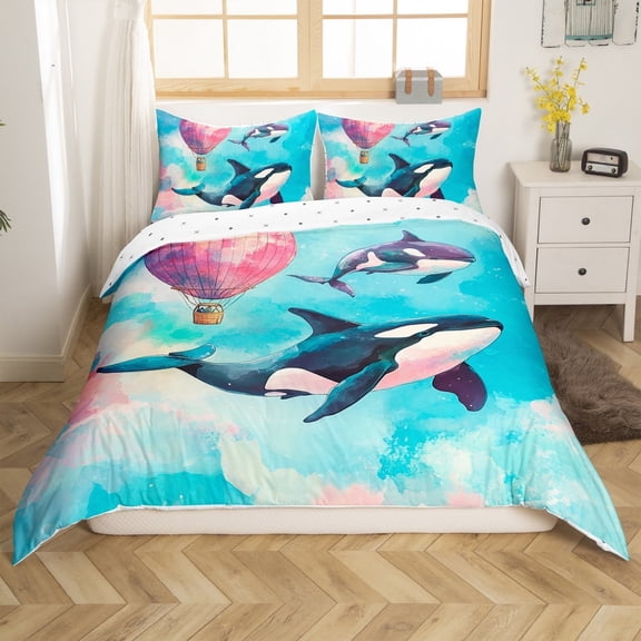 Erosebridal Ocean Whale Comforter Cover Twin,Sea Animal Bedding Twin Size,Super Cozy Reversible Comforter Cover Twin,Cartoon Sealife Decor,3-Piece(No Comforter)