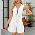 thumbnail image 2 of Lenpel Women's Casual Rompers Summer V Neck Sleeveless Tie Front Loose Jumpsuits Trendy Short Overalls, 2 of 7