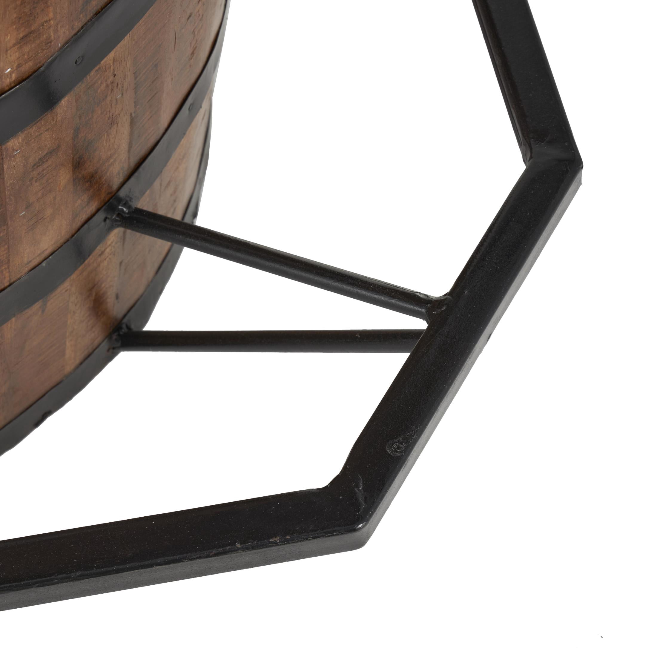DecMode 63" x 40" Brown Mango Wood Kitchen Barrels Bar with Live Edge Tabletop and Black Metal Support, 1-Piece