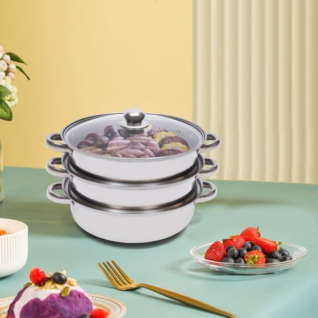 3-Tier Stainless Steel Steamer Pot with Glass Lid, Multi-Function, Induction & Gas Stove Compatible, Easy to Clean, Space-Saving, Fast Heating, Durable Design