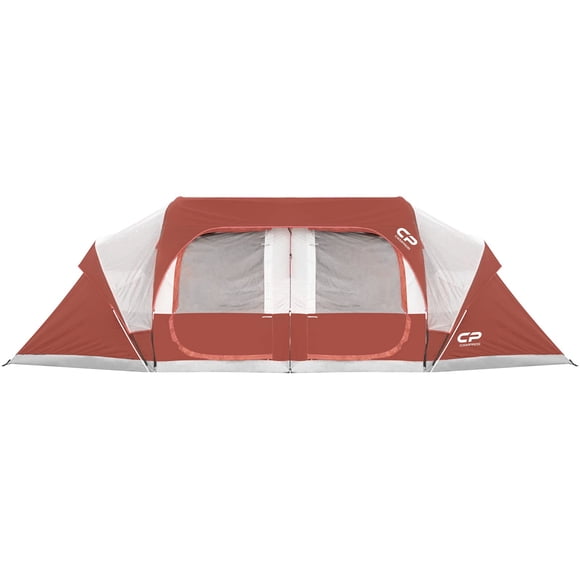 CAMPROS CP 12 Person Cabin Tent, 2 Room Extra Large Straight Wall Camping Tents Waterproof Windproof with Top Rainfly, 6 Large Mesh Windows, Double Layer, Easy Set Up Family Tent