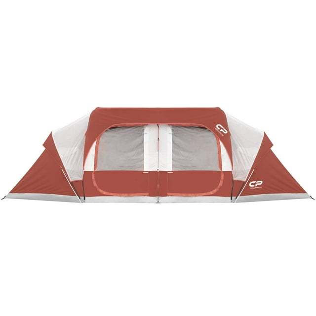 CAMPROS CP 12 Person Cabin Tent, 2 Room Extra Large Straight Wall Camping Tents Waterproof Windproof with Top Rainfly, 6 Large Mesh Windows, Double Layer, Easy Set Up Family Tent