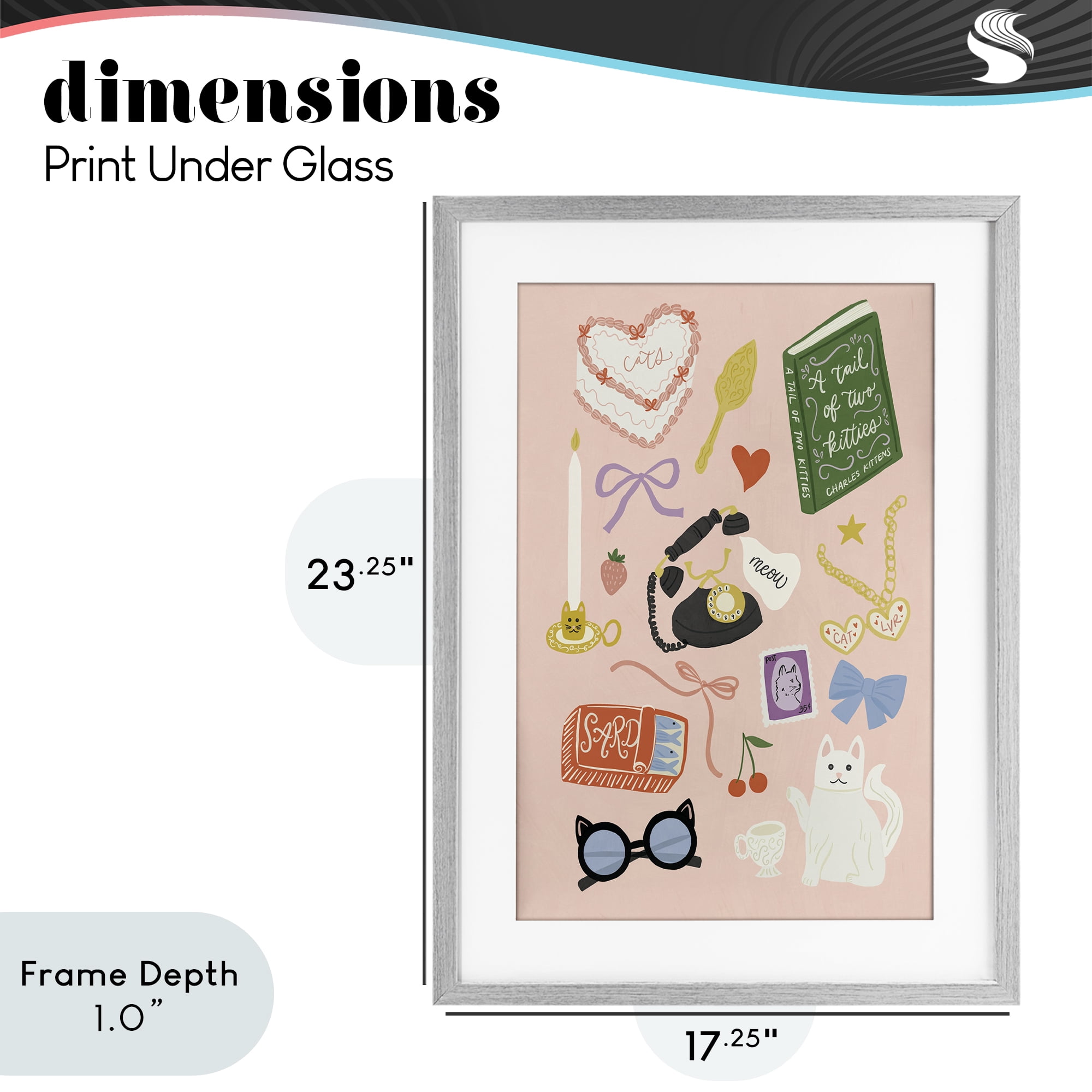 Stupell Industries Vintage Cat Lover Trinkets Gray Framed Print Under Glass, design by Amanda Houston