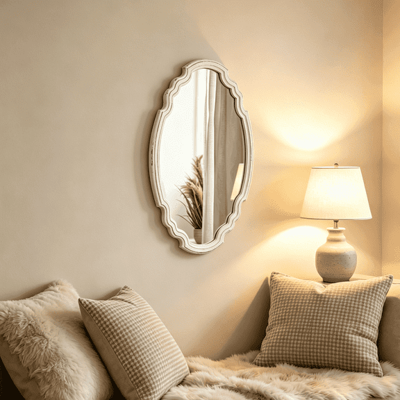 Sintosin Vintage Oval Wall Mirror with Wooden Frame, 16x23 inches, Bathroom & Bedroom Decorative Vanity Mirror