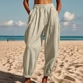 thumbnail image 4 of DHFJKG Harem Linen Pants Women Lightweight Loose Fit Elastic Waist Solid Color Ankle-Tied Beach Pants With Pockets Trendy Trousers, 4 of 9