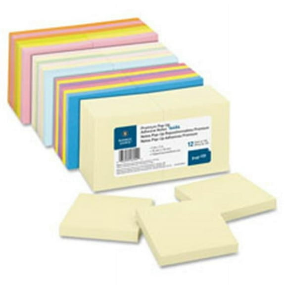 Business Source  Pop-up Adhesive Note Pads - AST Neon - 3 in. x 3 in.