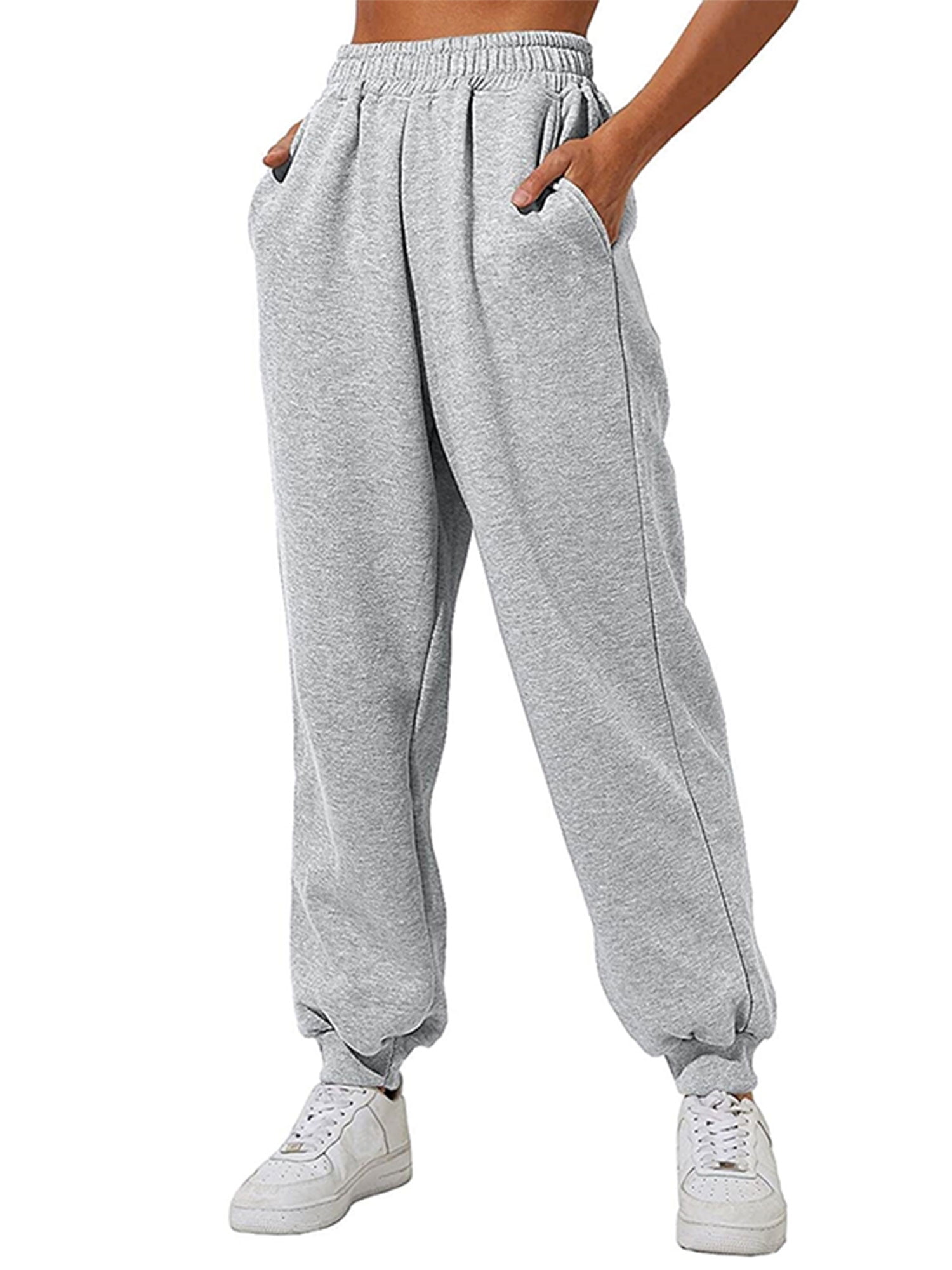 Womens Fleece Lined Close Bottom Fall Winter Joggers Elastic Waist Baggy Pants with Pockets - Walmart.com