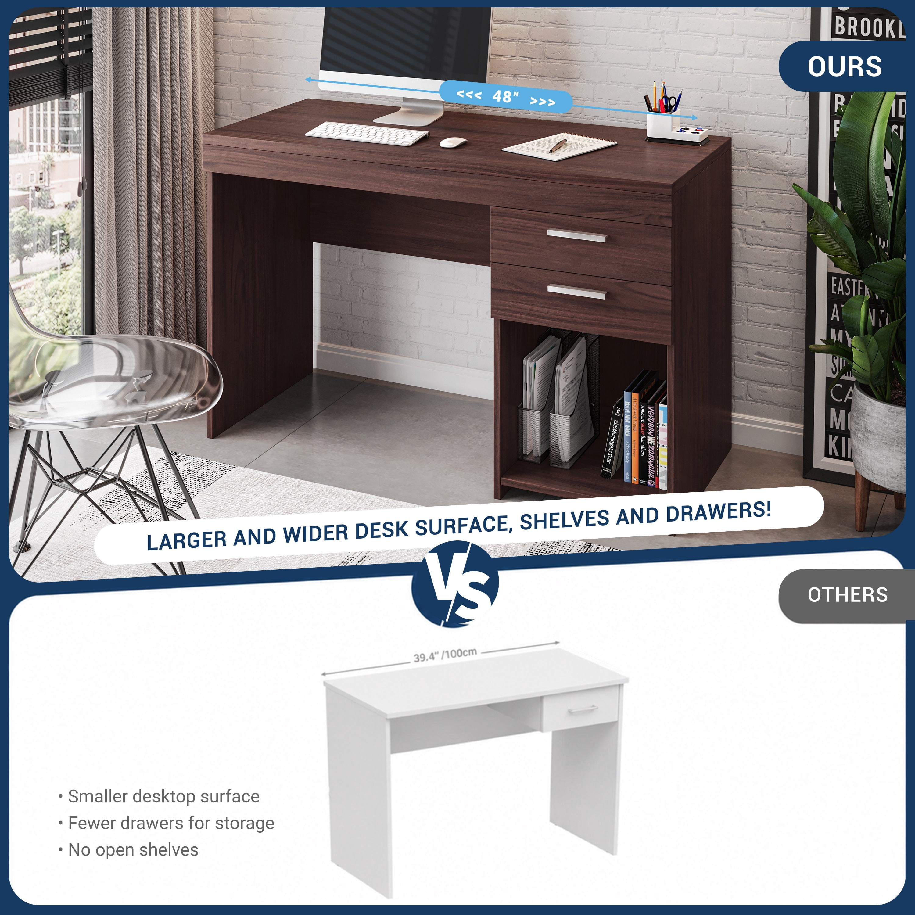 Home Office Workstation with Storage, Espresso