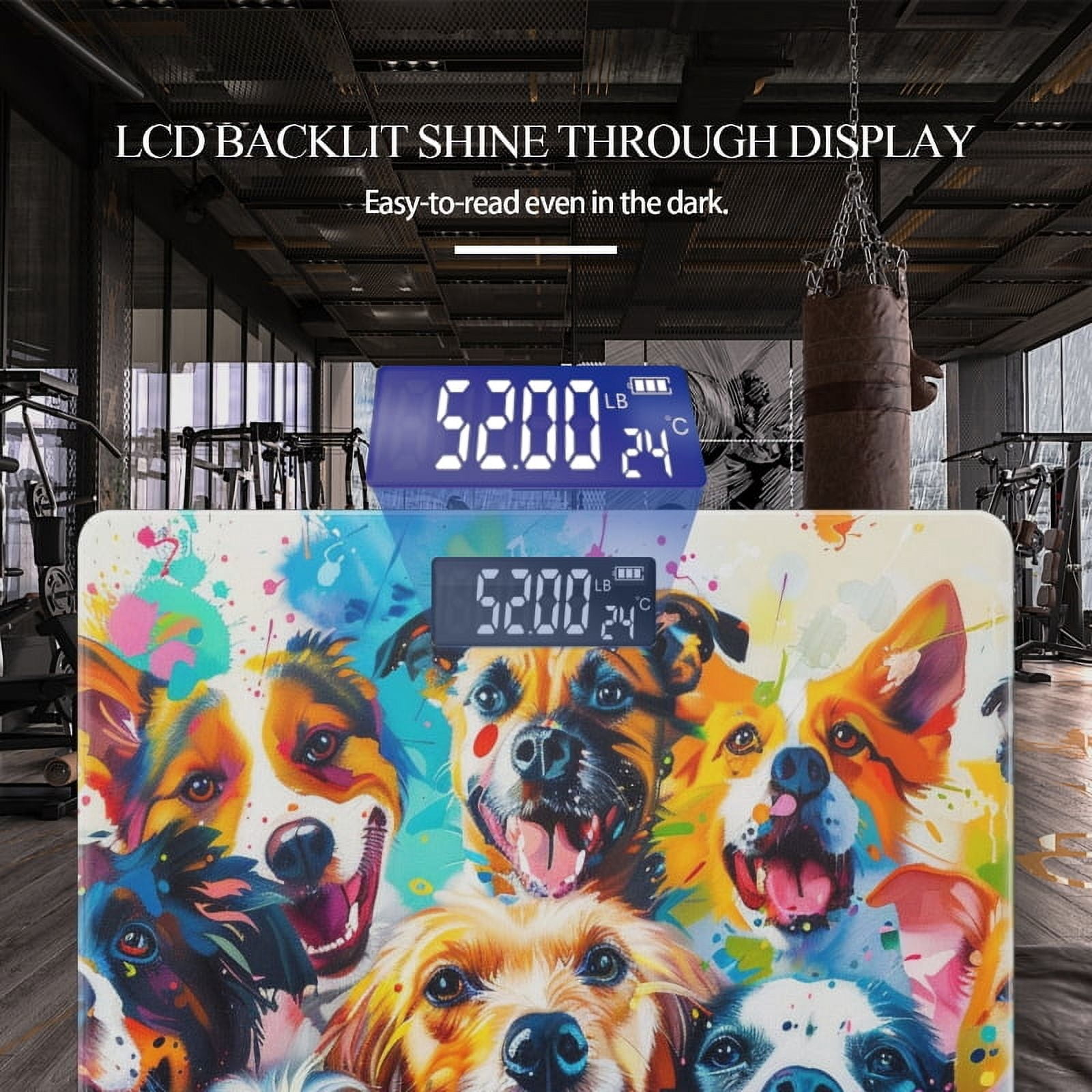 Bathroom Scale, Highly Accurate Digital Body Scale,Precisely Measures Weight up to 400 lbs-Colorful Painting Of Happy Dogs In The Style Of Colorful Realism