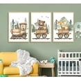 thumbnail image 2 of 3Pcs Woodland Animal Nursery Canvas Wall art Forest Wildlife Train Adventure Drawing Picture Wall Decor Fox Bear Deer Rabbit Owl Poster Printings for Boys Girls Room Home (only canvas), 2 of 6