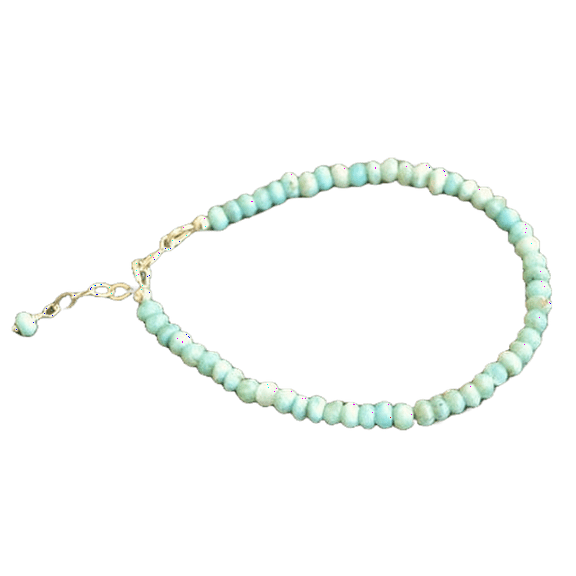 Larimar 3.5mm Rondelle Shape Faceted Cut Beads 7 inch Adjustable Silver Plated Clasp Bracelet for men, women, unisex. Link Chain Stacking Bracelet.|LINK_04433