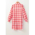 thumbnail image 4 of Women's Pink Oversized Plaid Puff Sleeve Shirt Dress with Round Hem - [ZhiHiMeRi] | (US 12-14)L, 4 of 11