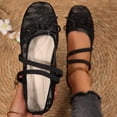 thumbnail image 3 of Women's Floral Embroidered Mesh Flats Square Toe Strap Breathable Ballet Shoes for Dressy Trendy Work Office Wedding Daily Ballerina Black 5.5, 3 of 9