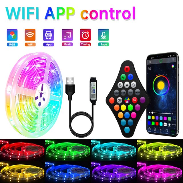 USB Led Strips Light 5V USB WIFI Phone APP 1M-30M luces led 5050 RGB Led Diode Ribbon Lamp For Decoration Bedroom TV BackLight