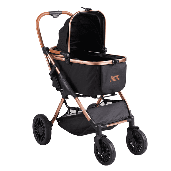STAWAY Pet Stroller for Small to Medium Dogs, 66 lbs Capacity, 4 Wheels with Brakes, Detachable Carrier, Easy Folding, Comfortable Ride, Black