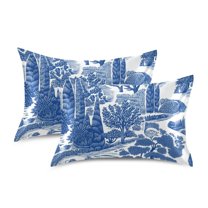 Yayeee Pillowcase King Size Set of 2 Satin Wrinkle Resistant Envelope Pillow Case, Blue Garden Pattern