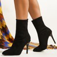 thumbnail image 2 of WEAIXIMIUNG Knee Boots Wide Calf Brown Ladies Fashion Solid Suede Pointed Back Zipper Thin High Heel Short Boots, 2 of 7