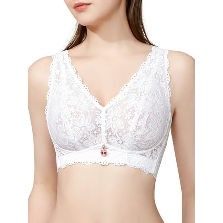 

OWSOO Women Lace Bra See through No Underwire Thin Plus Size Bras