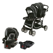 Angle View: Graco Double Stroller + SnugRide Car Seat + Car Seat Base Travel System
