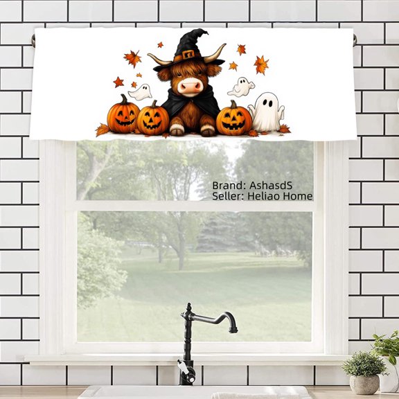 AshasdS Halloween Cow Witch Pumpkin Ghost Window Valance Curtain for Home Kitchen Living Room Bedroom Bathroom Decor 54x18 inch
