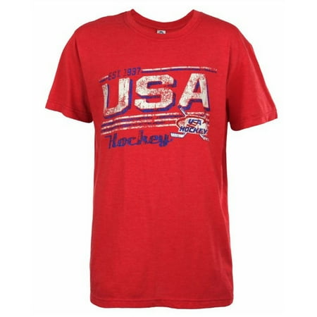 USA Hockey Adult Ice Hockey Red Distressed USA Logo T-Shirt Tee, Red