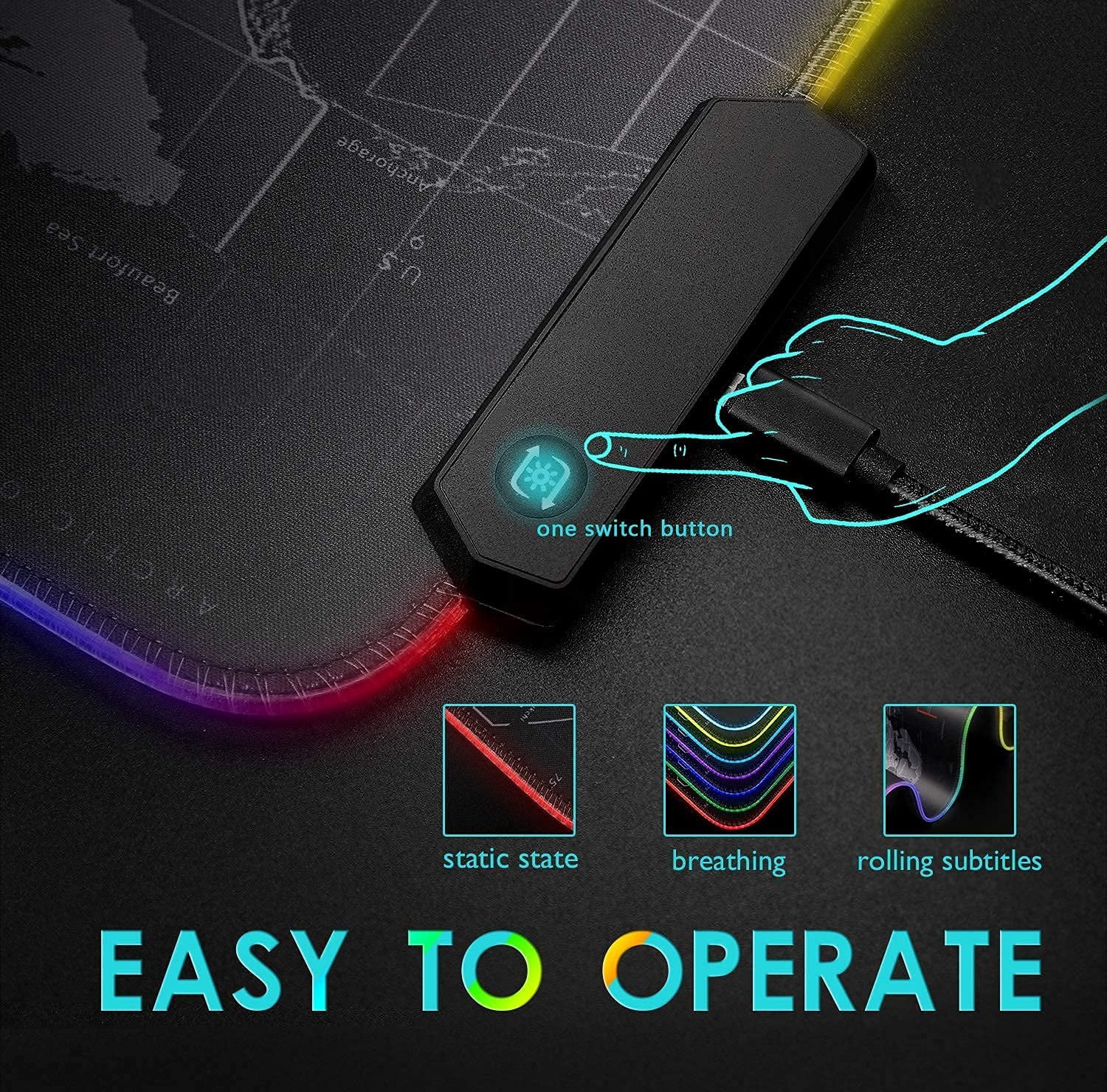 31.5"X12" Large Gaming Mouse Pad for Desk, RGB Mouse Pad with 11 Lighting Modes, Quality World Map Mouse Pad with Durable Strip Lighting, Waterproof LED Mouse Pad with Non-Slip Rubber Base