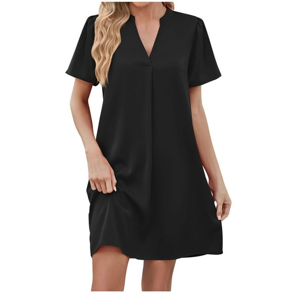 Yuyuzo Bussiness Casual Dresses for Women Puff Short Sleeve V Neck Mini Dress Work Office Summer Dress