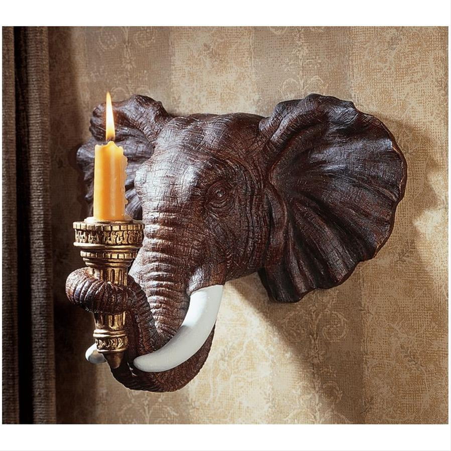 Full Color,Single Polyresin Design Toscano NG30614  Elephant African Decor Candle Holder Wall Sconce Sculpture 12 Inch