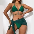 thumbnail image 2 of FhsagQ Swimsuit Sets for Women Role Play Plus Size Women's 3PcsSet Shiny Rhinestone Decor Solid Color Lace up Bikini Cover up Set Bra Low Rise Briefs Sunscreen Skirt Set Beachwear Green M, 2 of 7