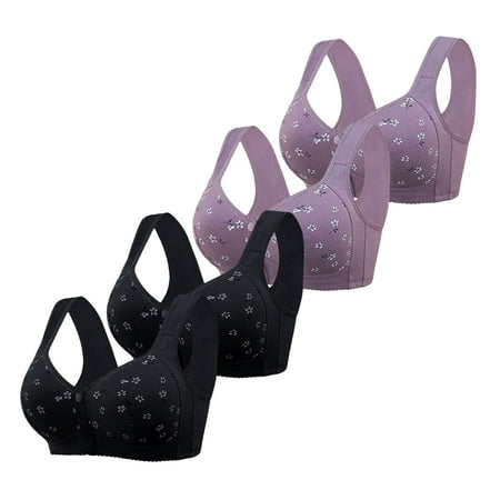 Black of Friday Deals!Clearance Staron 4PC Daisy Bras for Older Women Comfort No Underwire Bras Comfortable Wireless Bras Soft Strap Comfy Bra Breathable Bras